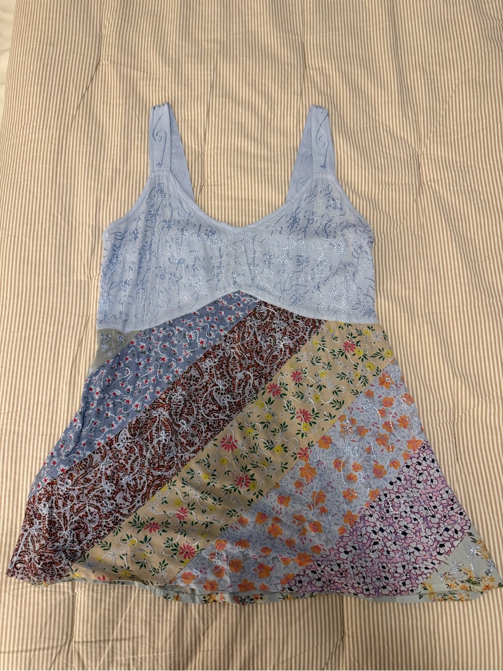 Blue Sky Light Blue Floral Patchwork Tank Top